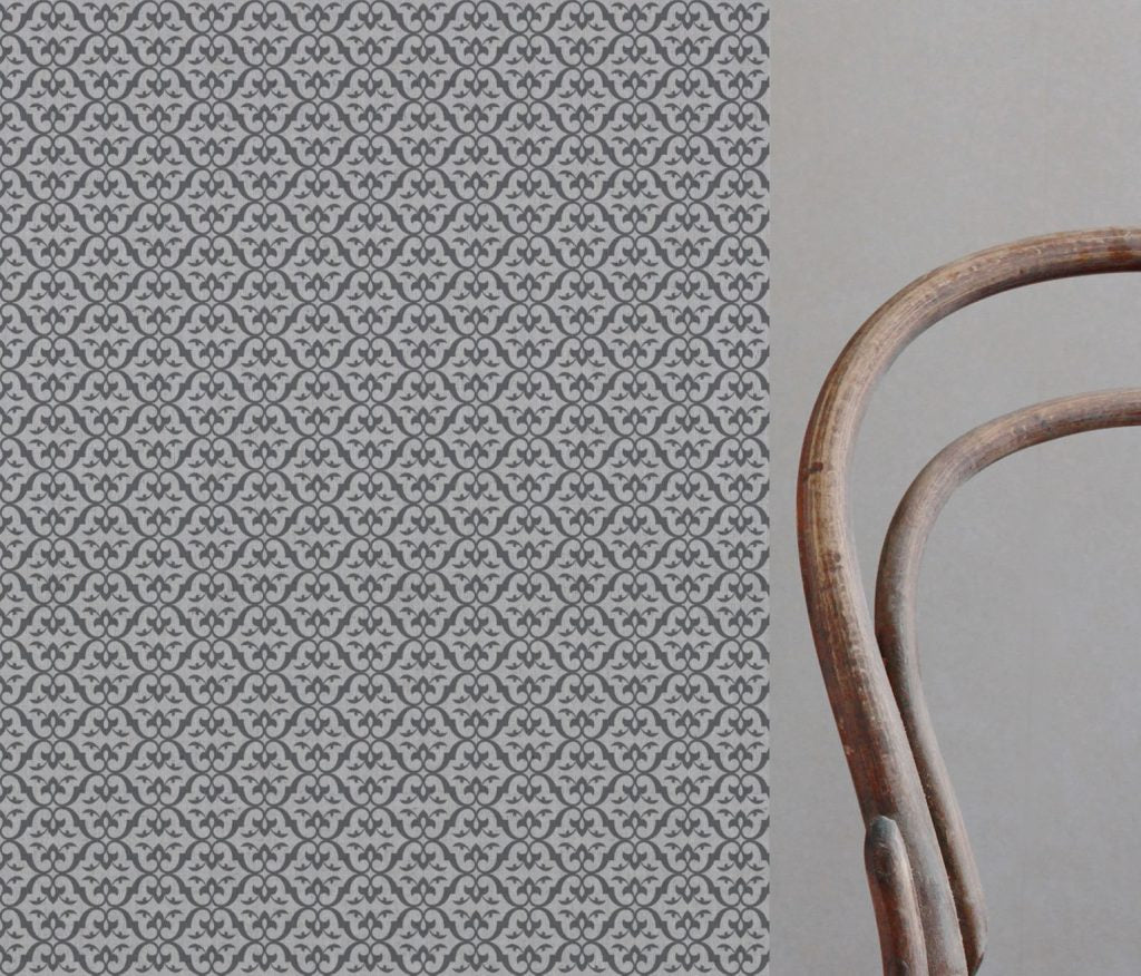 Grey Patterned Linen Curtain Fabric - Brita Ash - Natural base fabric.