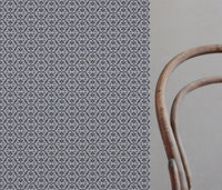 Blue Patterned Linen Curtain Fabric - Brita Deep Blue - Natural base fabric.