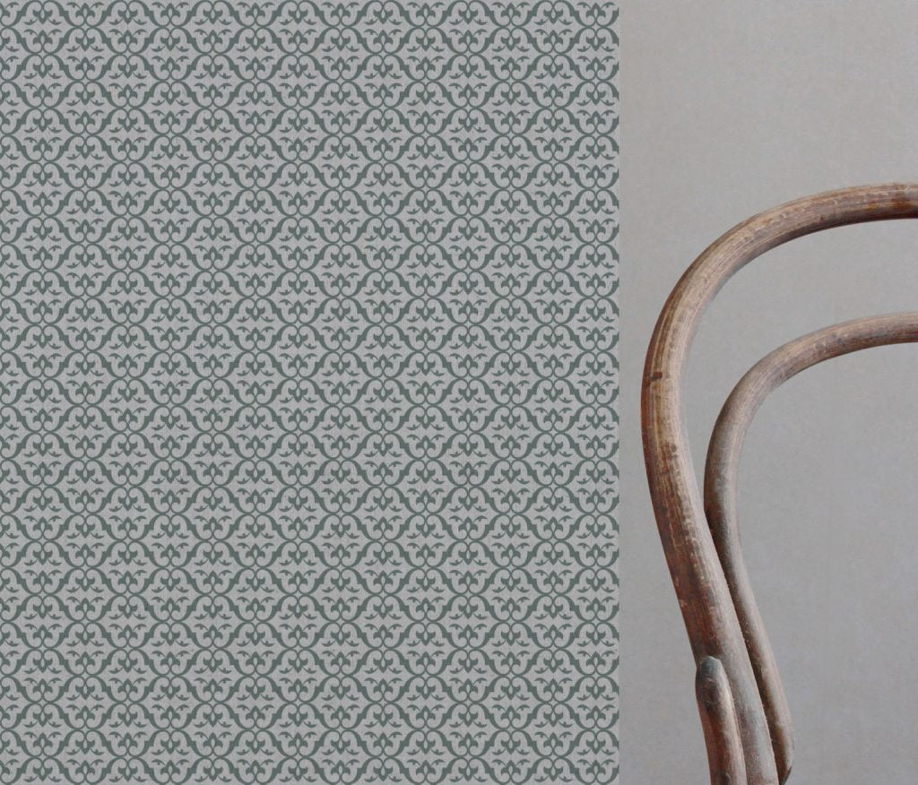 Green Patterned Linen Curtain Fabric - Brita Sage - Natural base fabric.