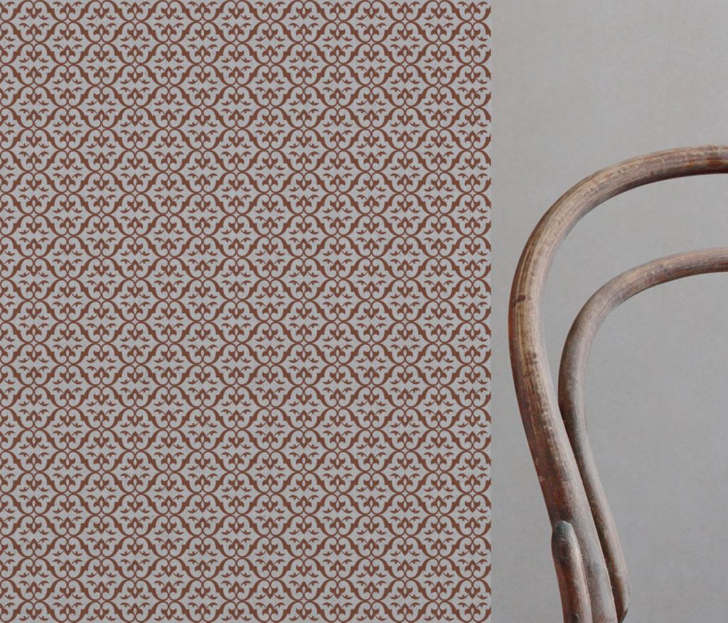 Red / Orange Patterned Linen Curtain Fabric - Brita Terracotta - Natural base fabric.