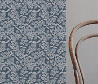 Blue Floral Linen Curtain Fabric - Dagmar-INV Denim - Natural base fabric.