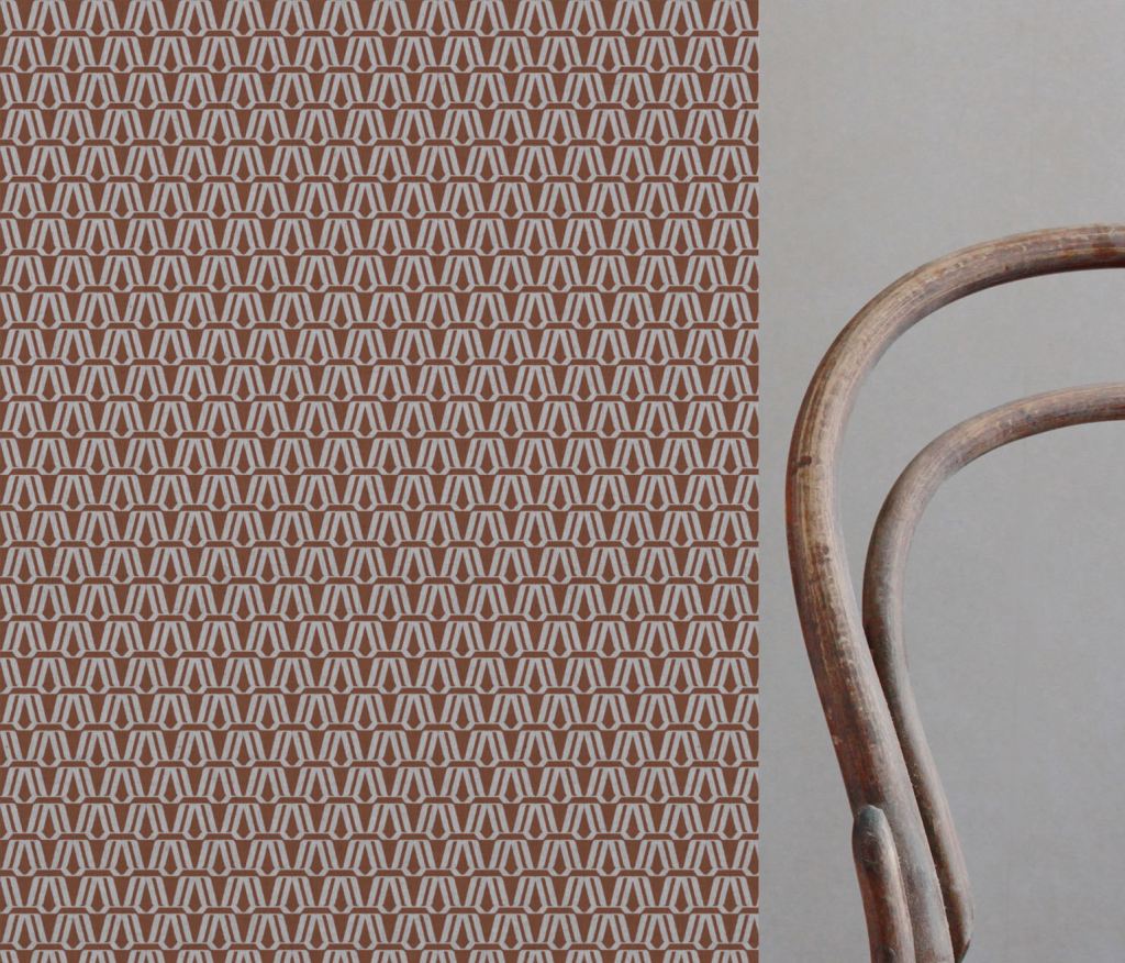 Red / Orange Patterned Linen Curtain Fabric - Elva Terracotta - Natural base fabric.