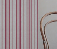Red Striped Linen Curtain Fabric - Freja Cherry - Natural base fabric.