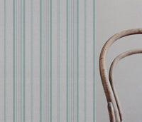 Blue Striped Linen Fabric - Freja Duckegg - Natural base fabric.