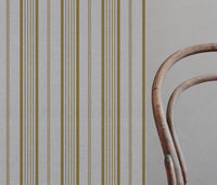 Yellow Striped Linen Curtain Fabric - Freja Gold Rod - Natural base fabric.