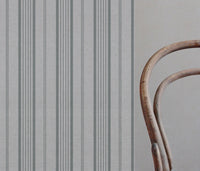 Grey Striped Linen Curtain Fabric - Freja Greige - Natural base fabric.