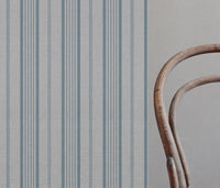 Blue Striped Linen Curtain Fabric - Freja Sky - Natural base fabric.