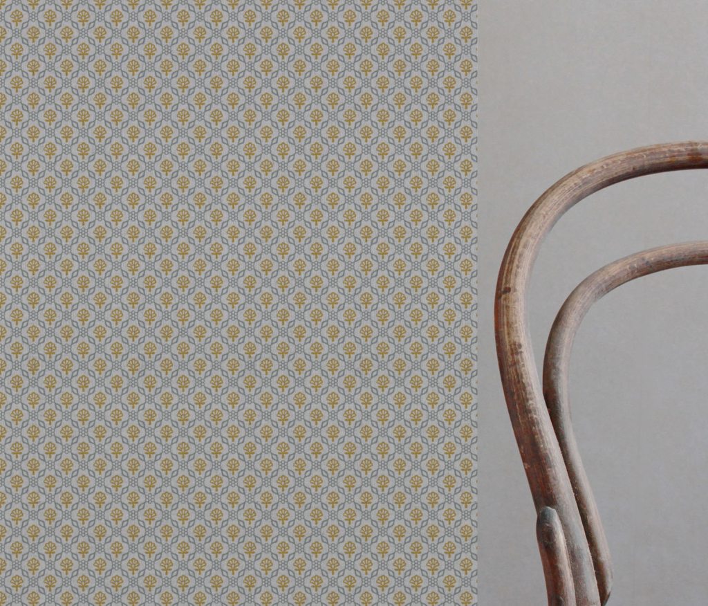Yellow Floral Linen Curtain Fabric - Hilla Mustard Greige - Natural base fabric.