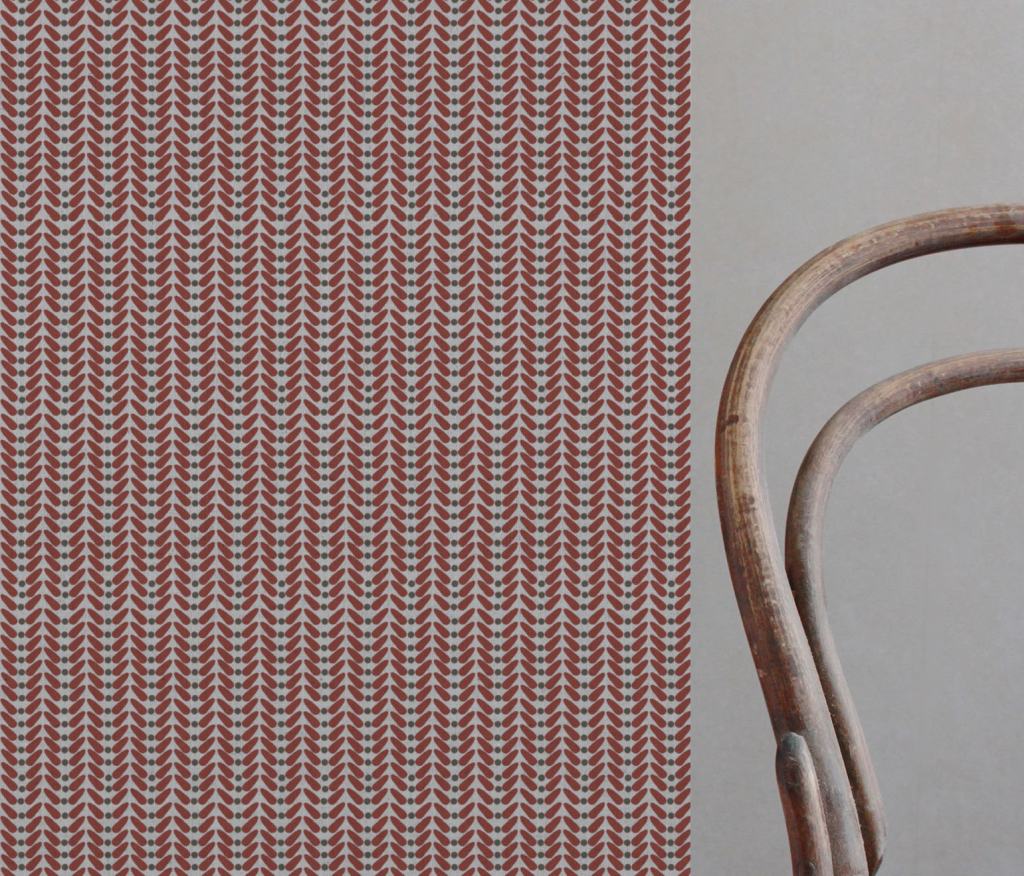 Red Patterned Linen Curtain Fabric - Hulda Crimson Red - Natural base fabric.