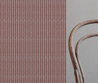 Red Patterned Linen Curtain Fabric - Hulda Crimson Red - Natural base fabric.