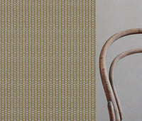 Yellow Patterned Linen Curtain Fabric - Hulda Gold Rod - Natural base fabric.