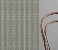 Green Patterned Linen Curtain Fabric - Hulda Olive - Natural base fabric.