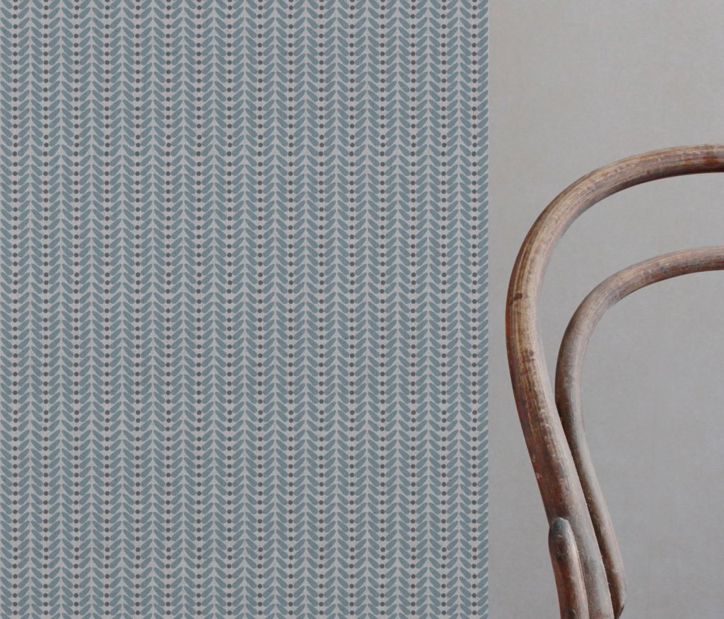 Blue Patterned Linen Curtain Fabric - Hulda Sky - Natural base fabric.