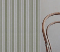 Green Striped Linen Curtain Fabric - Olga Olive - Natural base fabric.