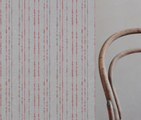 Pink Patterned Linen Curtain Fabric - Pearls Sweetpea - Natural base fabric.