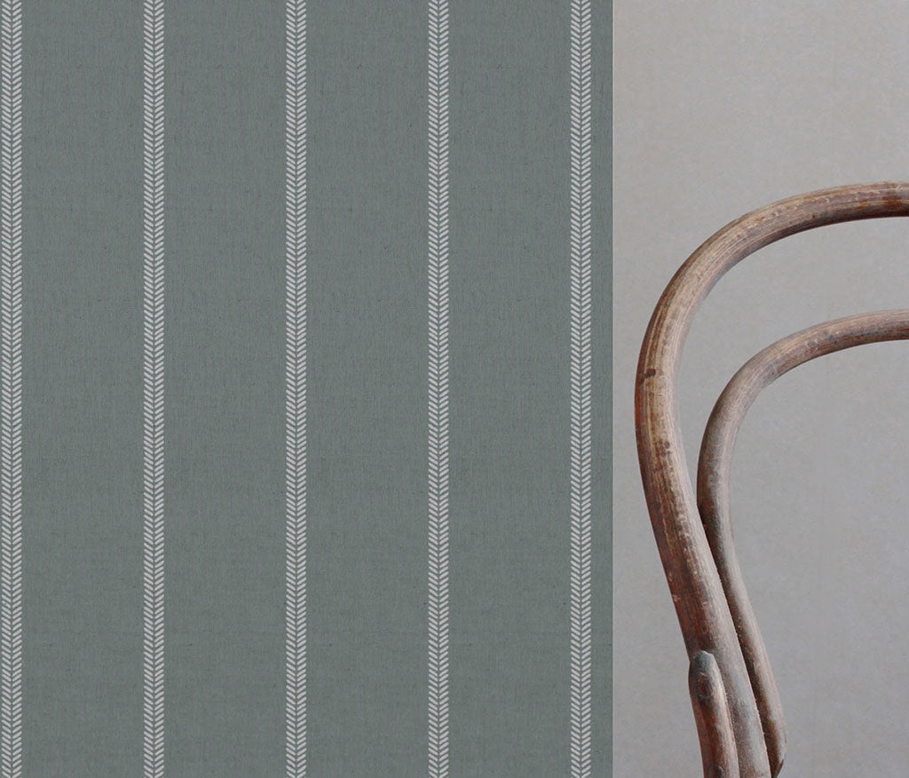 Rana Sage - Light Green curtain fabric with hand drawn stripes