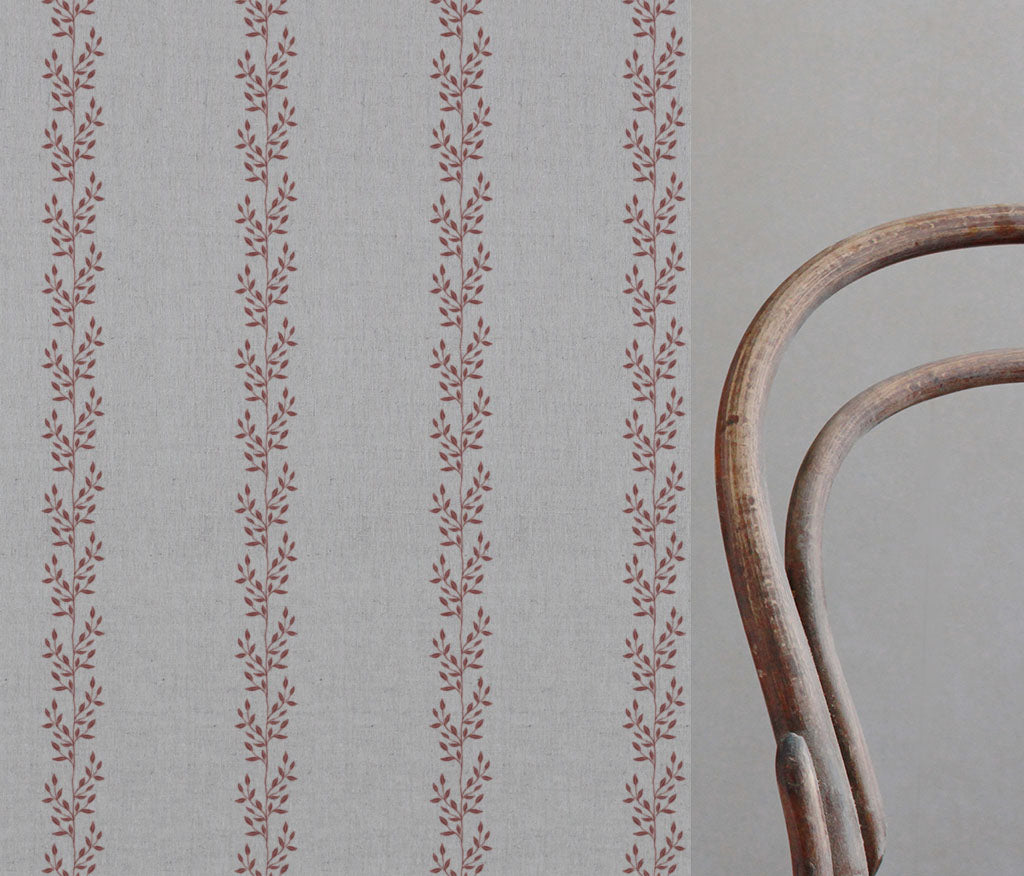 Shena Crimson Red - Natural fabric with botanical Red print