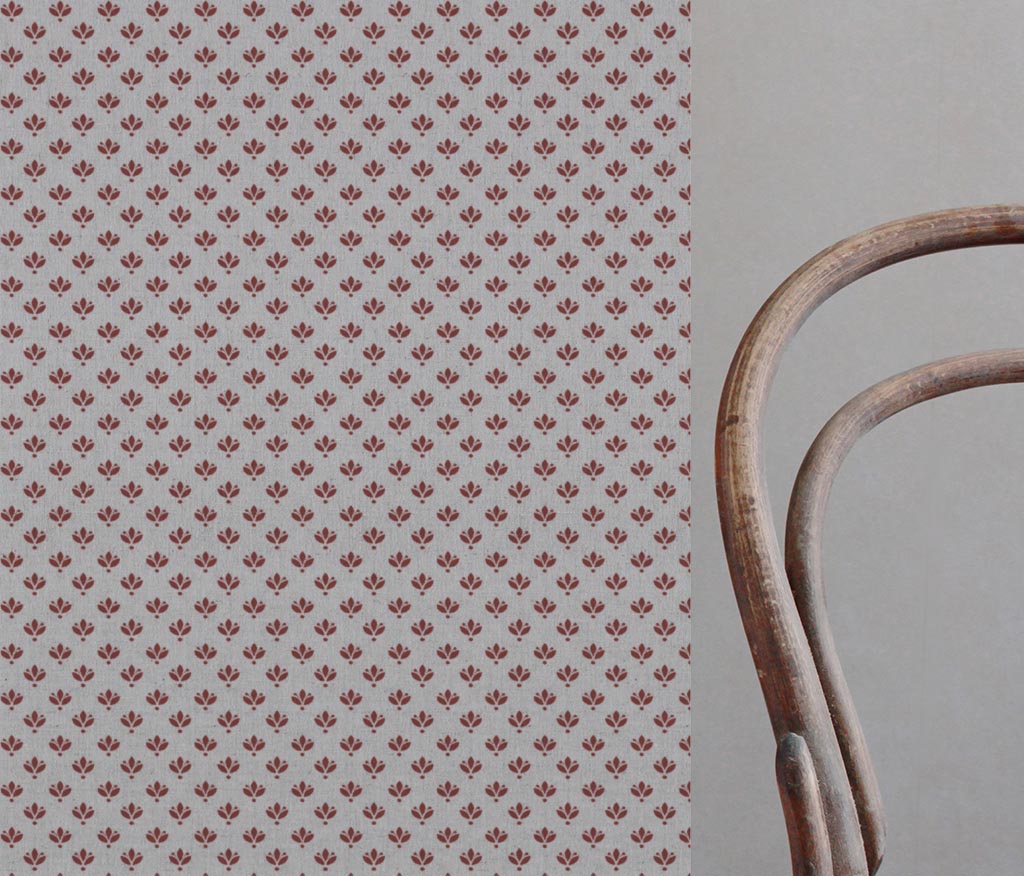 Red Botanical Linen Curtain Fabric - Olgie Crimson Red - Natural base fabric.