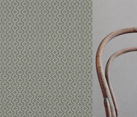 Green Abstract Linen Curtain Fabric - Unica Khaki - Natural base fabric.