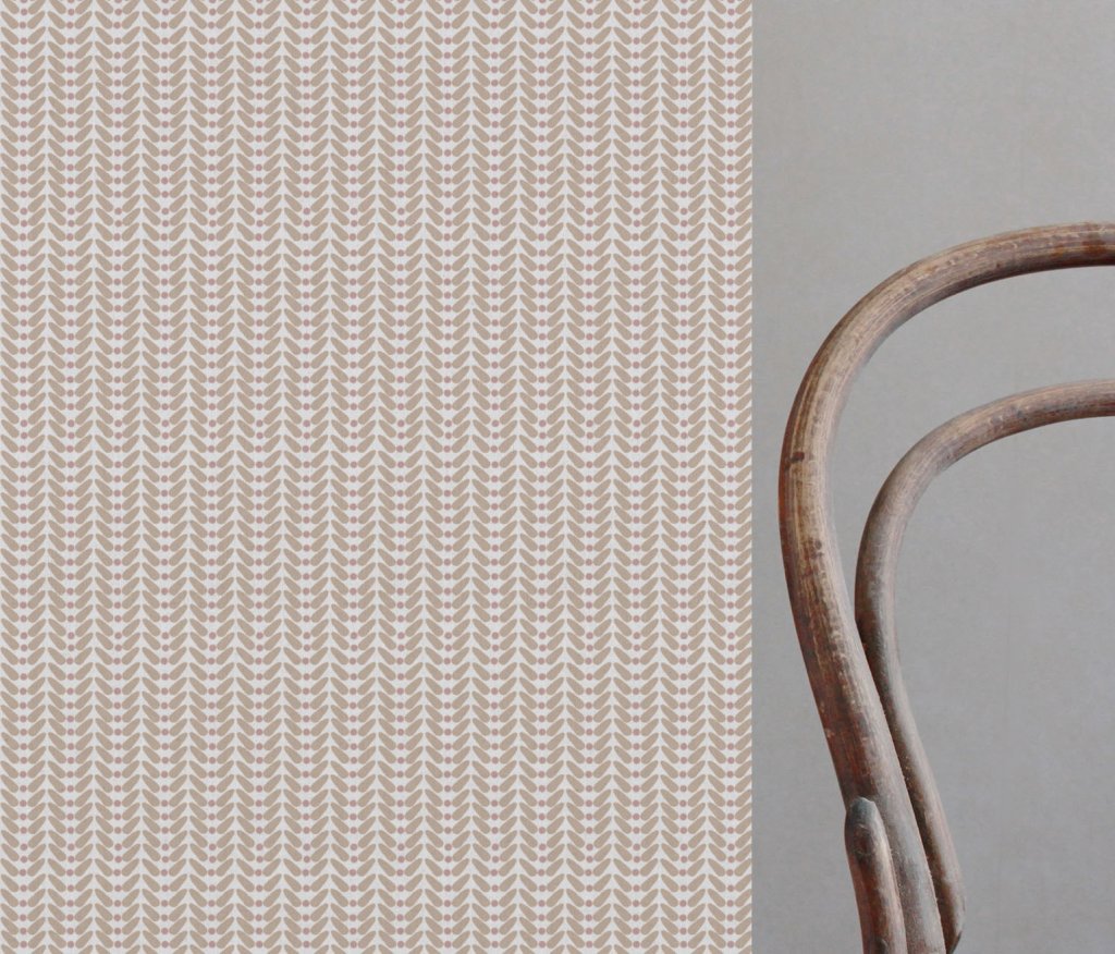 Hilda Peony - White curtain fabric printed with Taupe and Peony
