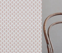 Pink Floral Linen Curtain Fabric - Doris Peony-WHT - White base fabric.