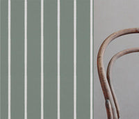 Light Green Striped Linen Curtain Fabric - Franny Sage-WHT - White base fabric.
