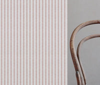 Pink Striped Linen Curtain Fabric - Kamillah Peony-WHT - White base fabric.