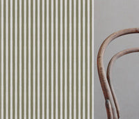 Green Striped Linen Curtain Fabric - Lisabella Moss-WHT - White base fabric.