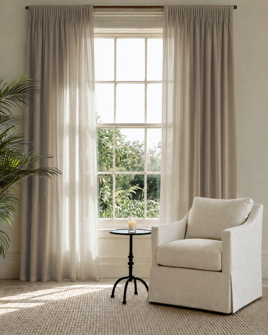 Made To Measure Curtains in Linen Fabric. Semi Sheer Curtains in pure Oatmeal linen