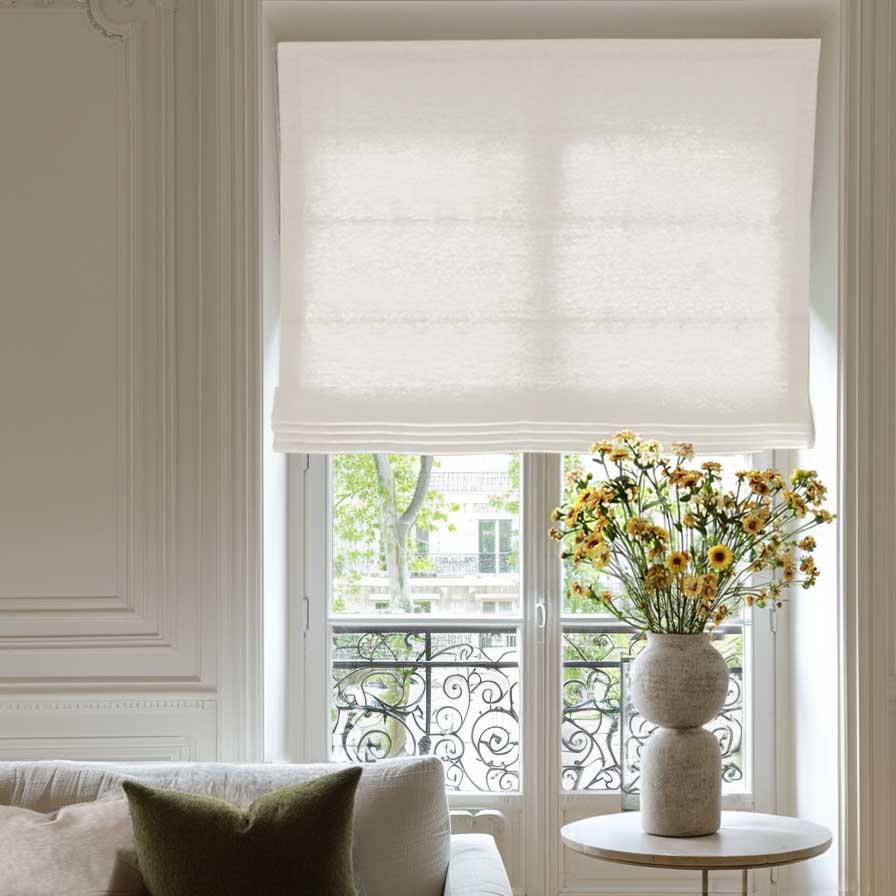 Made to Measure Roman Blind Living Room Photo - Linen Blind White