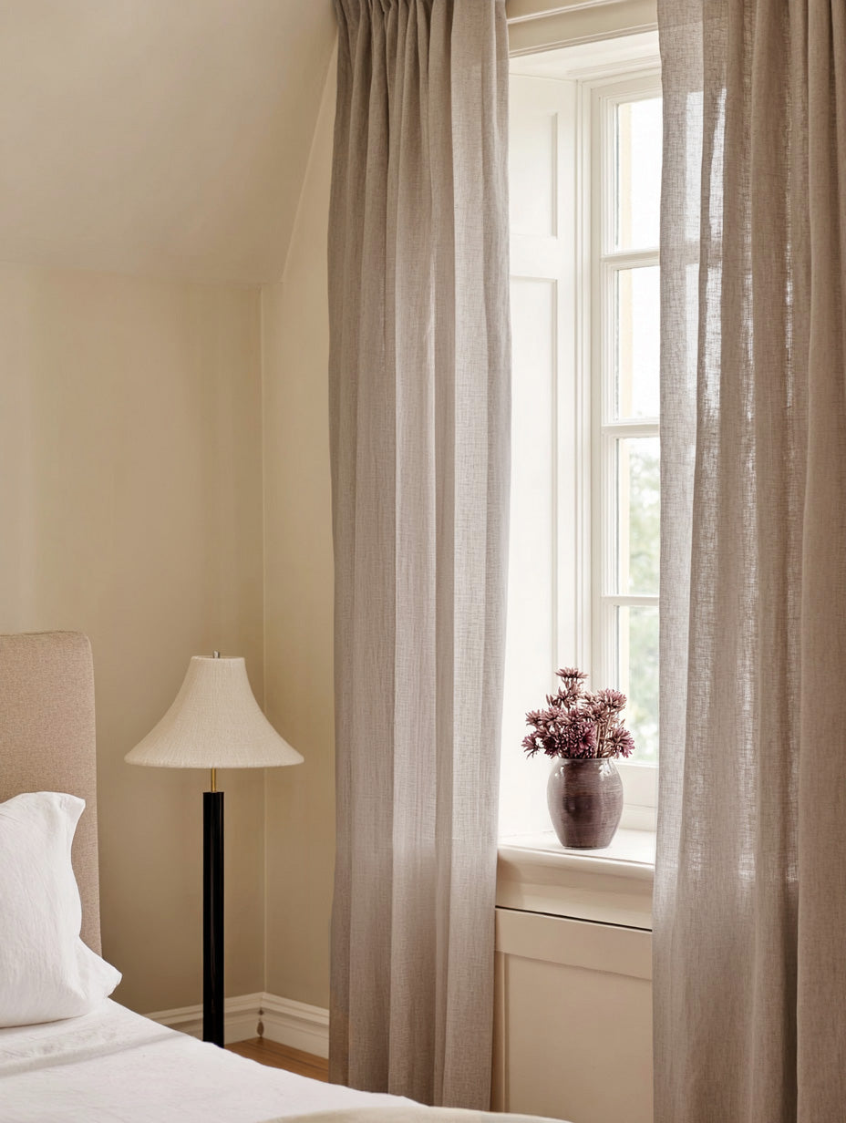 Made to Measure Voile Linen Curtains. Semi Sheer Linen Material Curtains in Natural