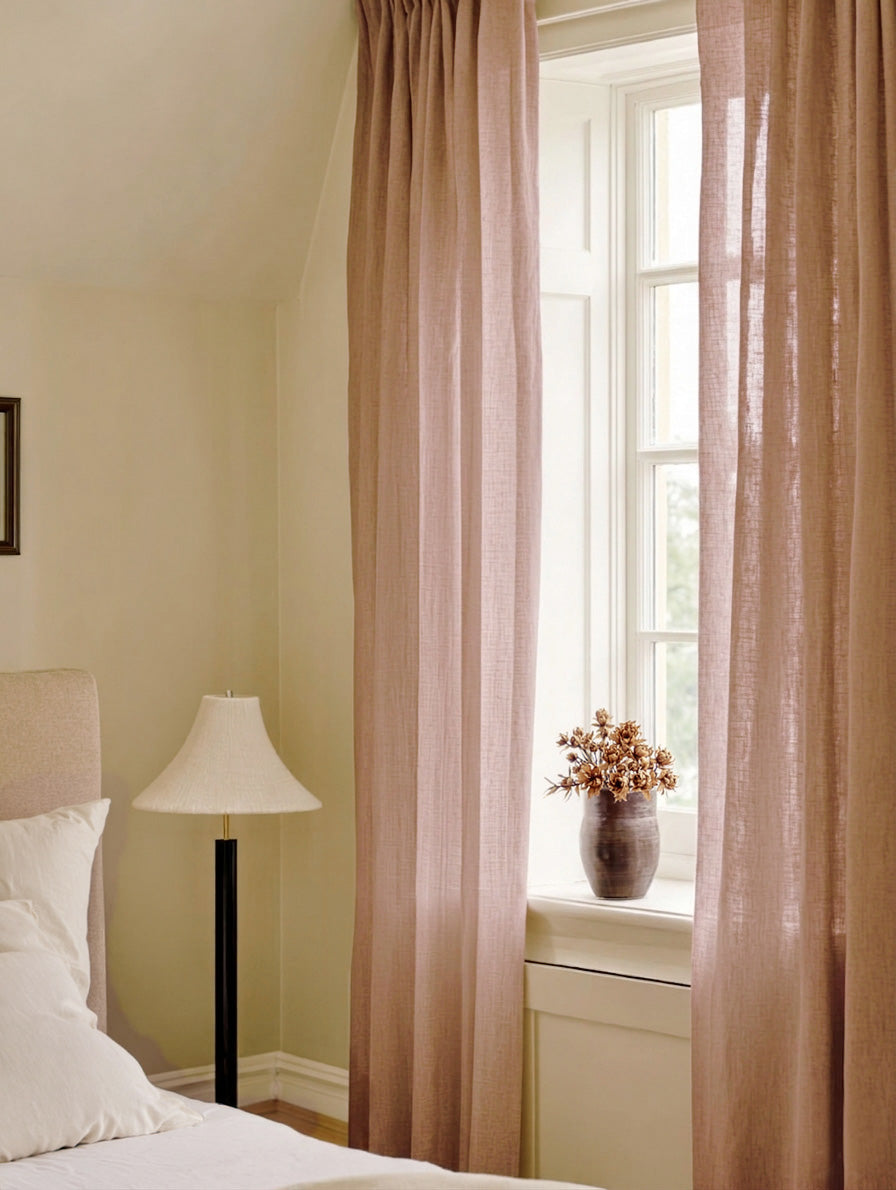 Made to Measure Voile Linen Curtains. Semi Sheer Linen Material Curtains in Tearose Pale Pink