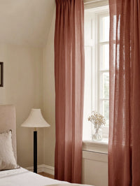 Made to Measure Voile Linen Curtains. Semi Sheer Linen Material Curtains in Safron Red