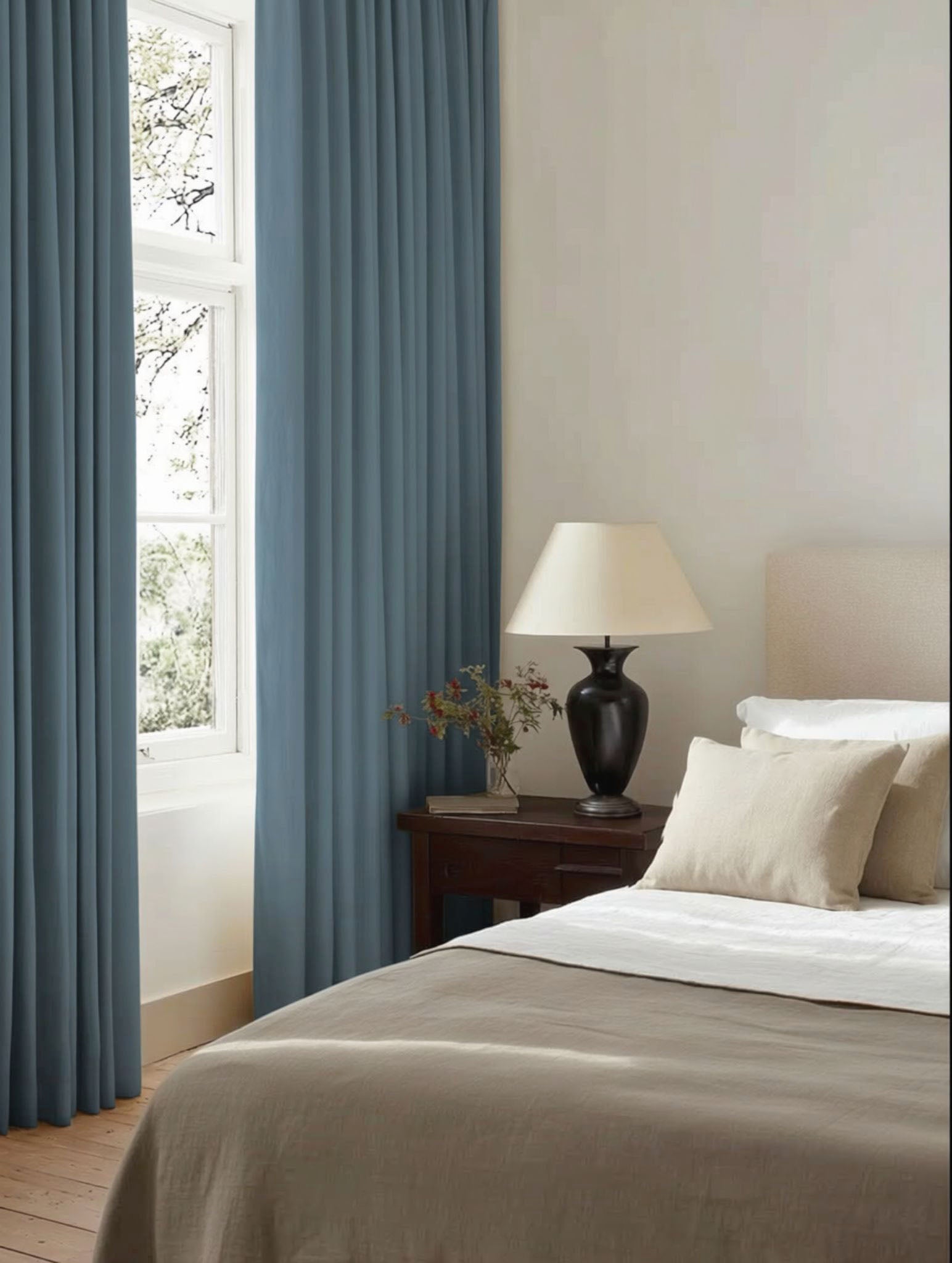 Blue Made to Measure Curtains with Blackout Lining for Bedroom and Living room. Fully Bespoke and Lined