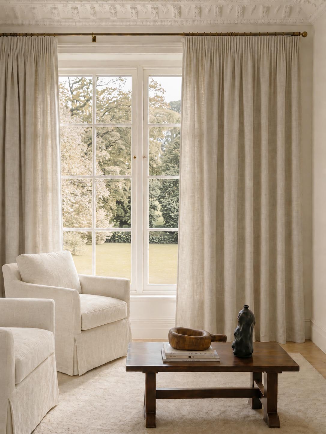 Beige / Chalk Pleated made to measure linen curtains. These Pencil pleat are made of 100% Linen fabric - Charlotte Chalk