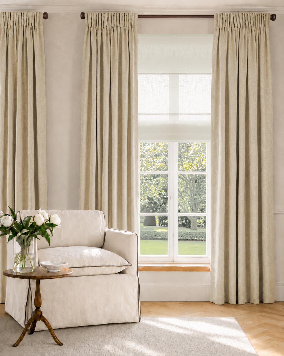 Beige / Chalk Linen Curtains with cotton lining. Living room curtains made of Linen fabric - Charlotte Chalk