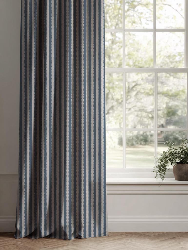 Blue Striped Linen Curtain - Lisabella Denim - Natural base fabric.