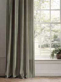 Green Striped Linen Curtain - Lisabella Khaki - Natural base fabric.
