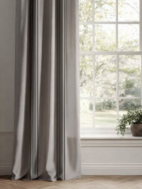 Black Striped Linen Curtains - Bella Black - Natural base fabric.