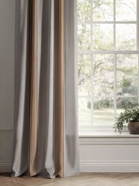 Orange Striped Linen Curtains - Bella Tangerine - Natural base fabric.