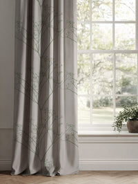 Green Floral Linen Curtains - Chervil Jade Mist - Natural base fabric.