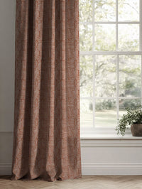 Orange Patterned Linen Curtains - Ediva Terracotta - Natural base fabric.
