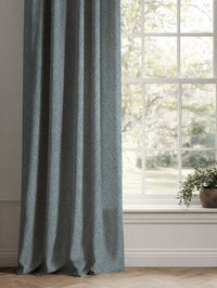 Blue Botanical Linen Curtains - Erica Blue Stone - Natural base fabric.