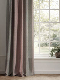 Red / Brown Striped Linen Curtains - Evelina Crimson Red - Natural base fabric.