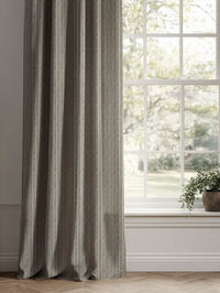 Green / Brown Striped Linen Curtains - Evelina Khaki - Natural base fabric.