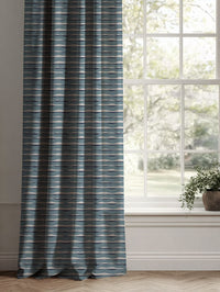 Blue Patterned Linen Curtains - Fransibella Blue Mist-NAT - Natural base fabric.