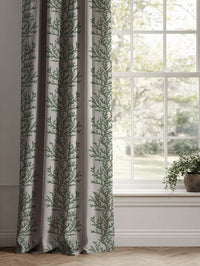 Green Botanical Linen Curtains - Galilea Green-NAT - Natural base fabric.