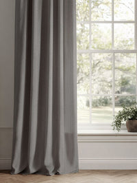 Grey Patterned Linen Curtains - Hugo Ash - Natural base fabric.