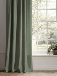 Green Patterned Linen Curtains - Hugo Parrot Green - Natural base fabric.