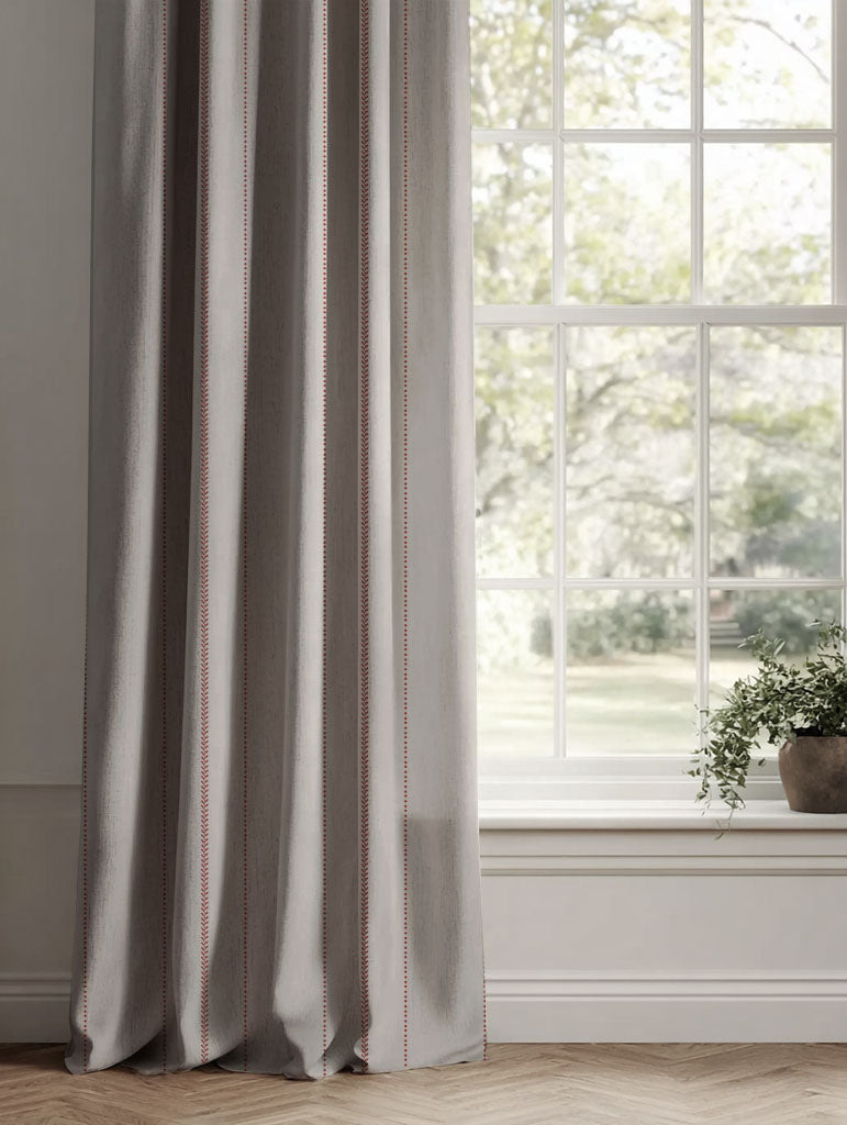 Red Striped Linen Curtains - Inari Crimson Red - Natural base fabric.